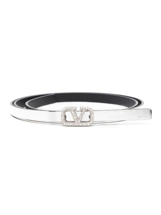 Silver Vlogo Signature Leather Belt