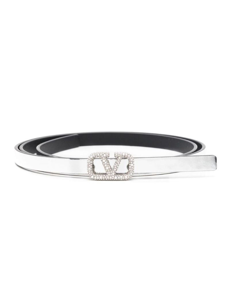 Silver Vlogo Signature Leather Belt