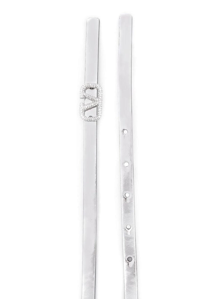 Silver Vlogo Signature Leather Belt