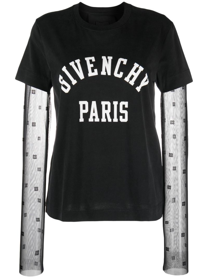 Black 4g-motif Mesh-sleeves T-shirt