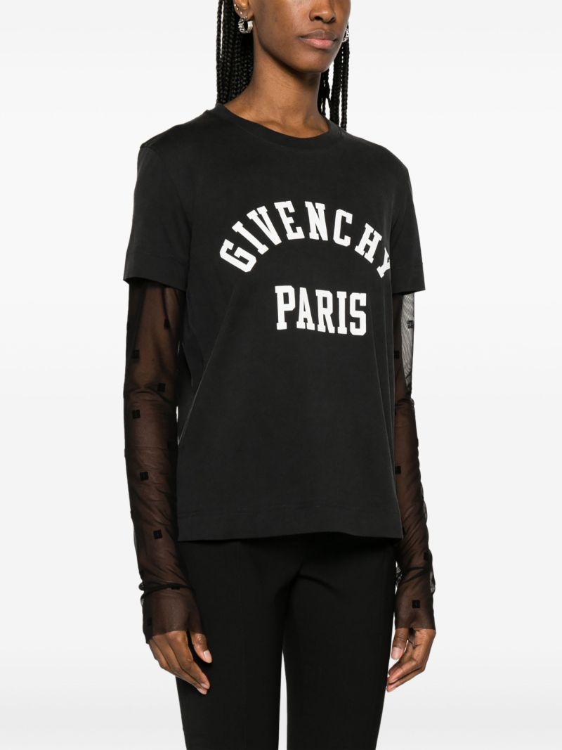 Black 4g-motif Mesh-sleeves T-shirt
