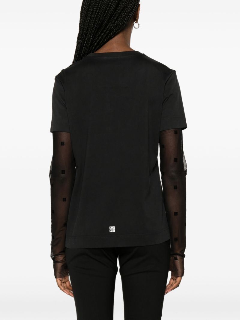 Black 4g-motif Mesh-sleeves T-shirt