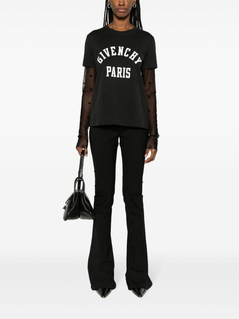 Black 4g-motif Mesh-sleeves T-shirt