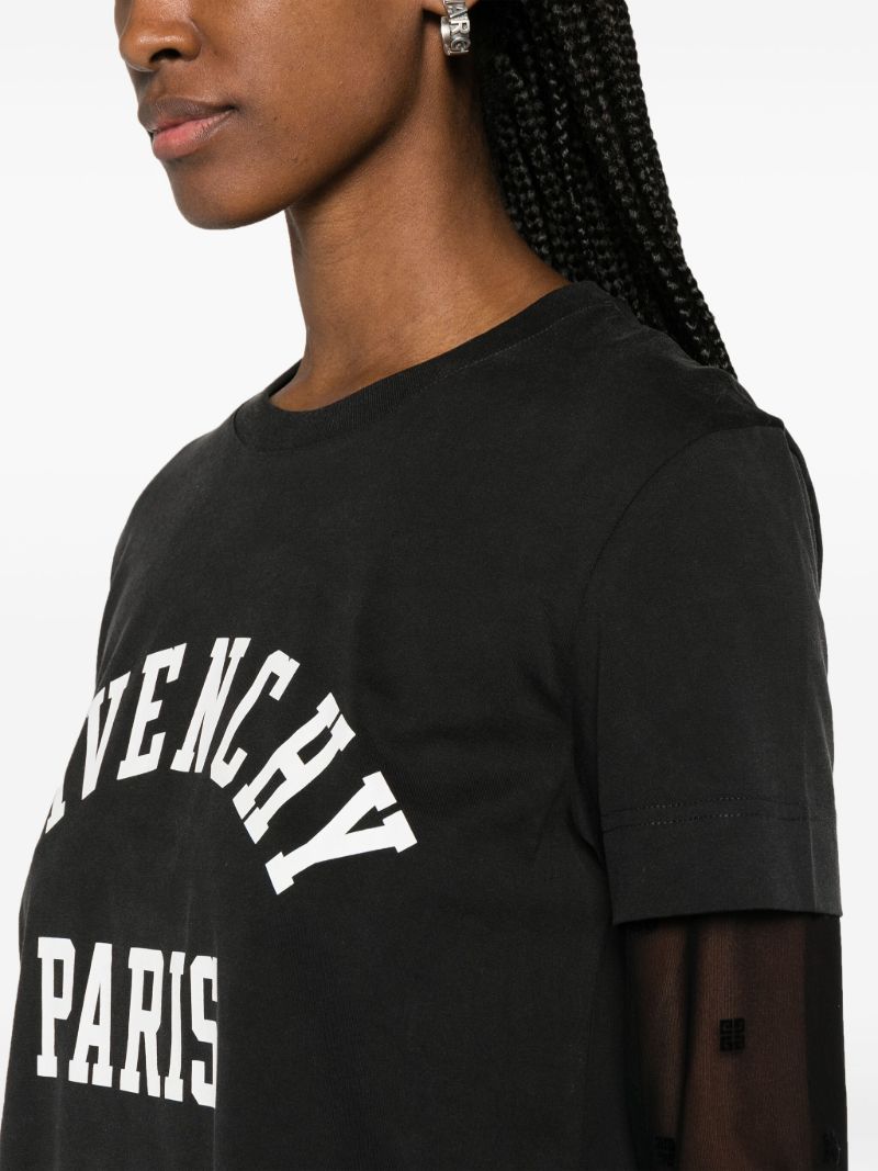 Black 4g-motif Mesh-sleeves T-shirt