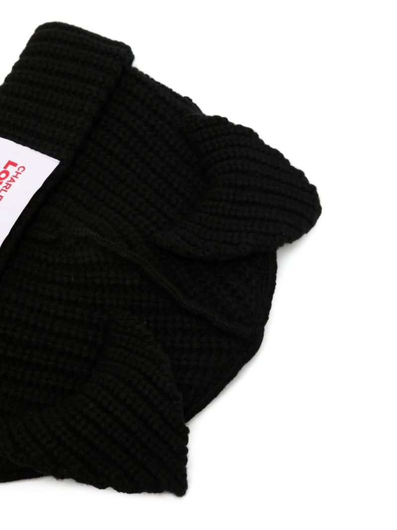 Black Chunky Ears Ribbed Wool Beanie