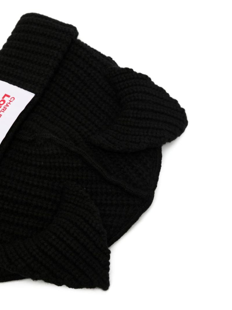 Black Chunky Ears Ribbed Wool Beanie