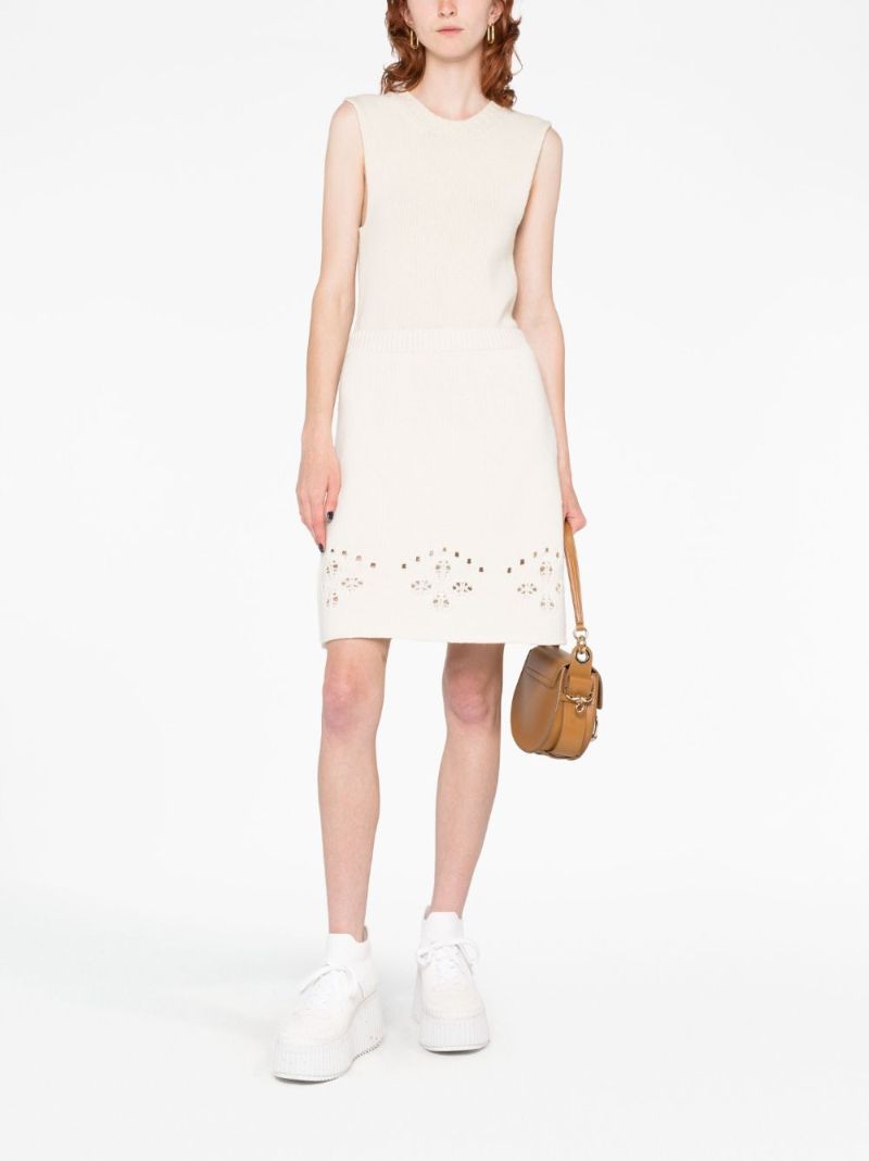 White Pointelle-knit Wool Mini Skirt