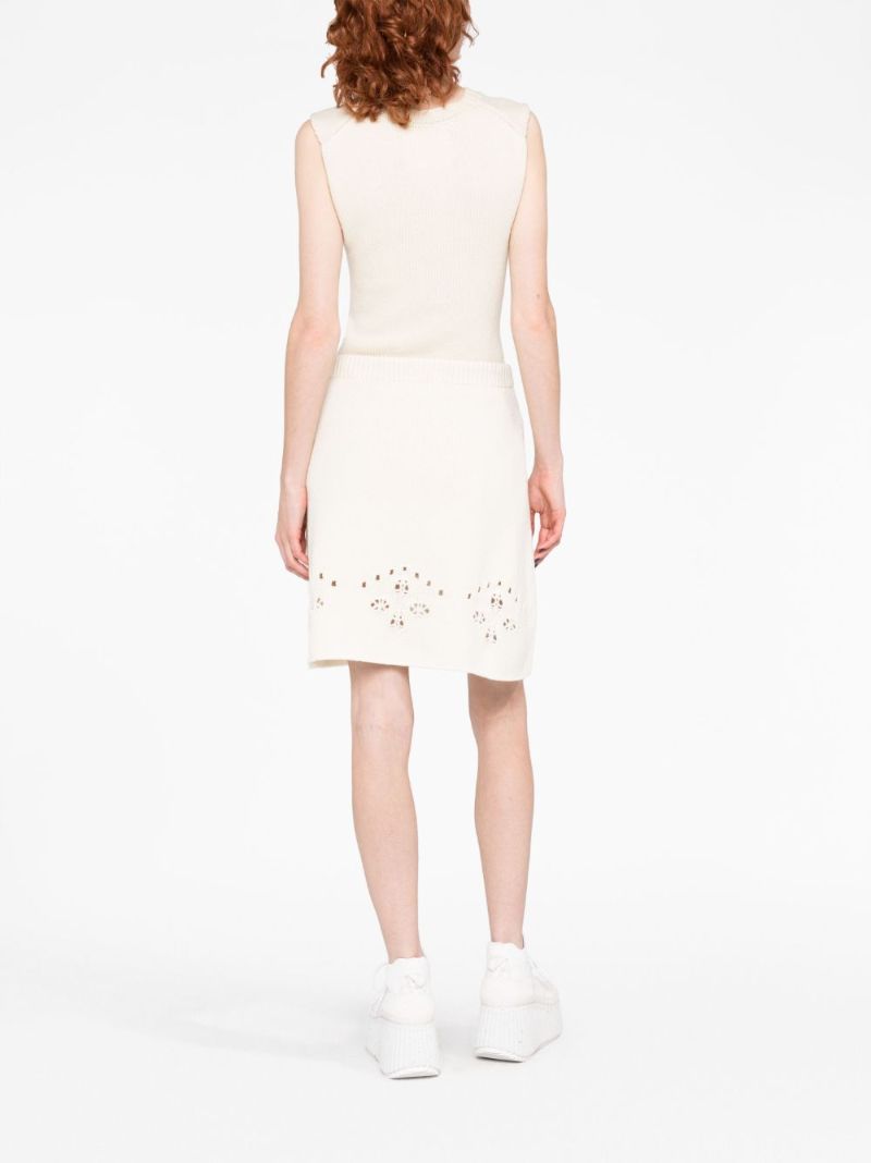 White Pointelle-knit Wool Mini Skirt