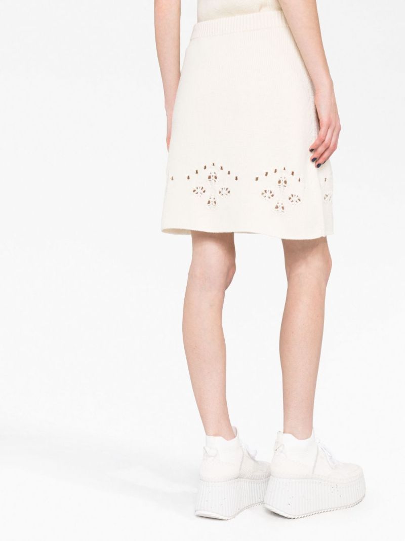 White Pointelle-knit Wool Mini Skirt