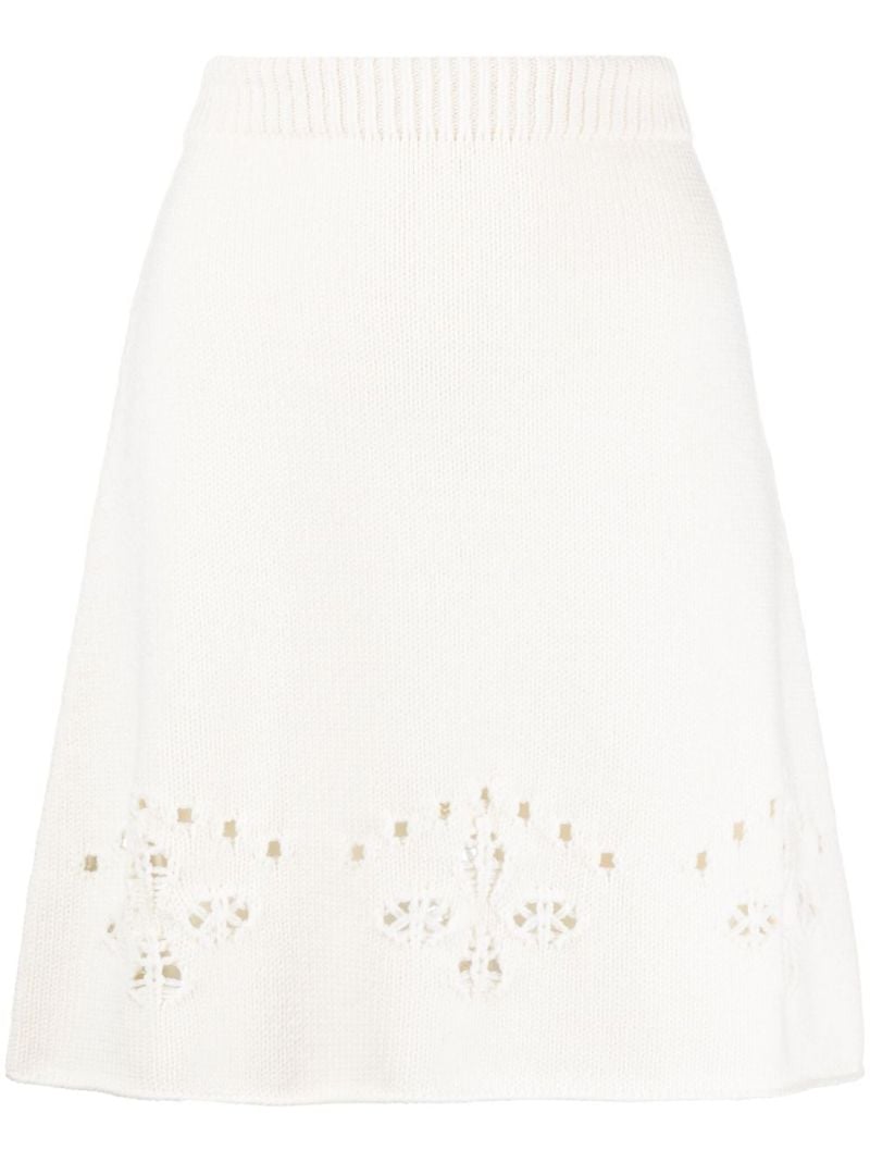 White Pointelle-knit Wool Mini Skirt