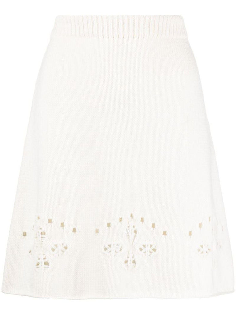 White Pointelle-knit Wool Mini Skirt
