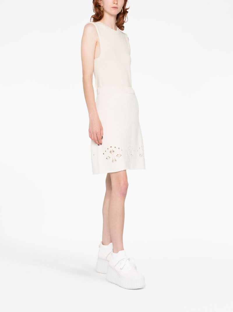 White Pointelle-knit Wool Mini Skirt