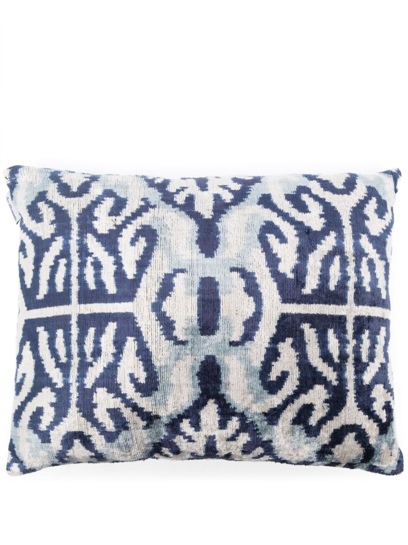 Blue Abstract-print Silk Velvet Cushion