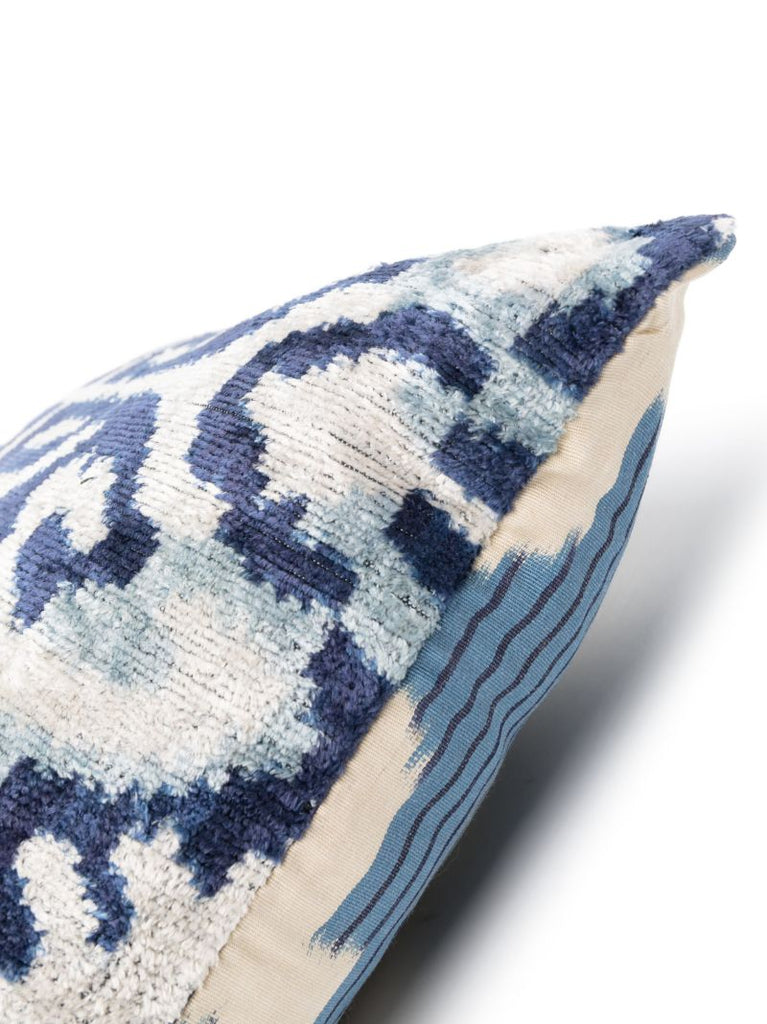 Blue Abstract-print Silk Velvet Cushion