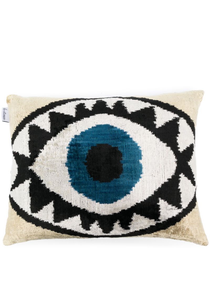 Multicolour Eye-print Silk Velvet Cushion