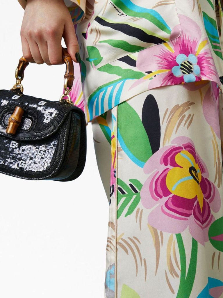 Multicolour Floral-print Silk Trousers