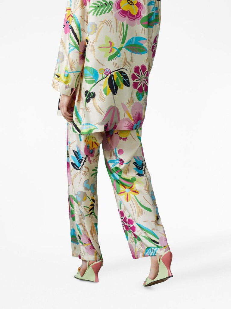Multicolour Floral-print Silk Trousers