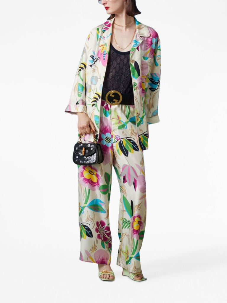 Multicolour Floral-print Silk Trousers