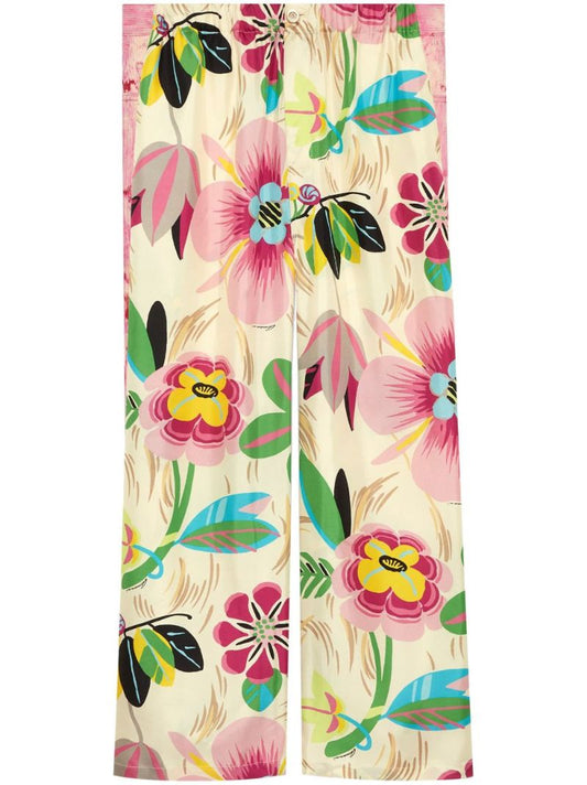 Multicolour Floral-print Silk Trousers