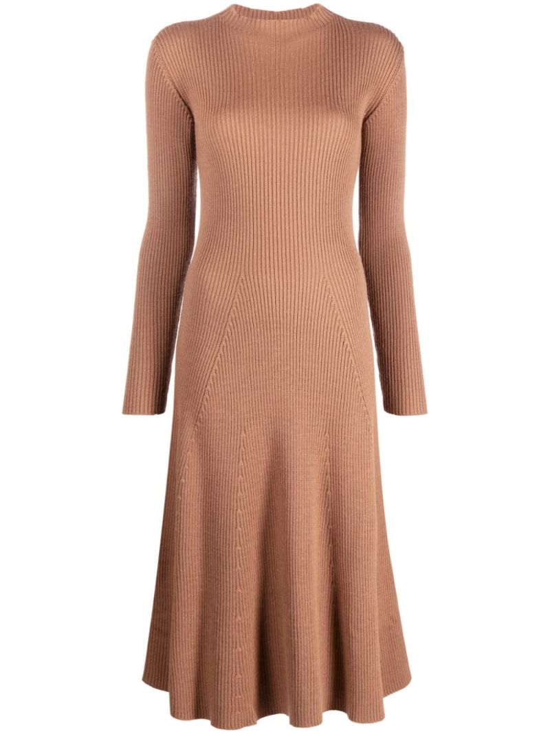 Brown Ribbed-knit Dress