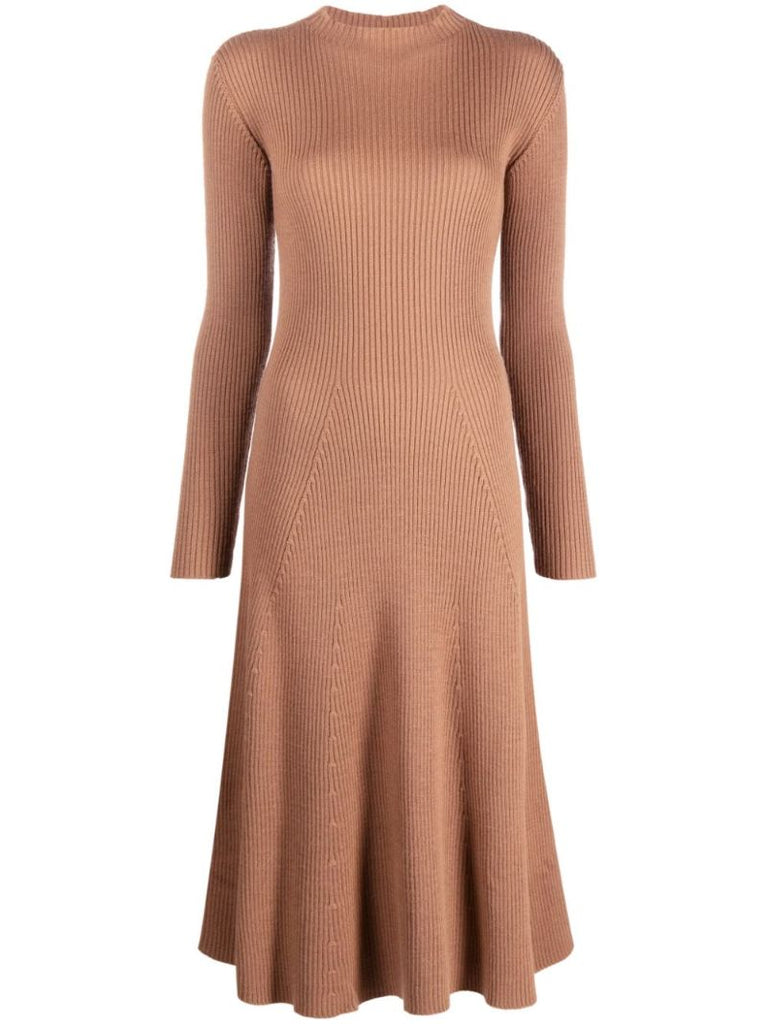 Brown Ribbed-knit Dress