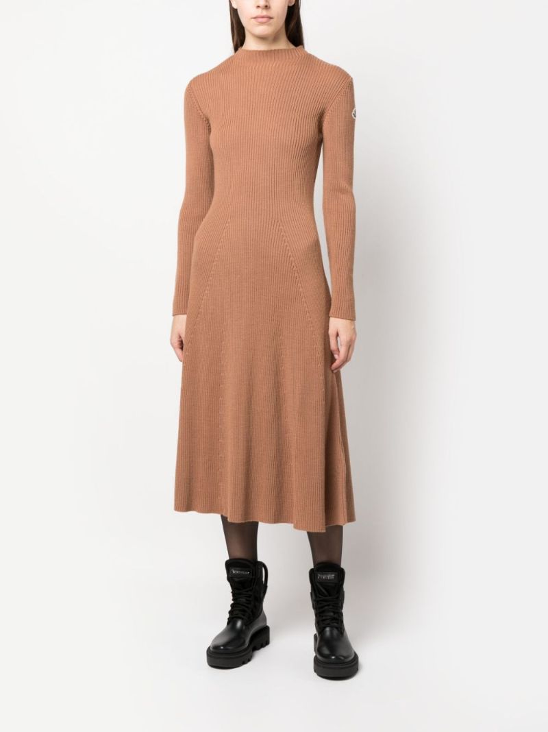 Brown Ribbed-knit Dress