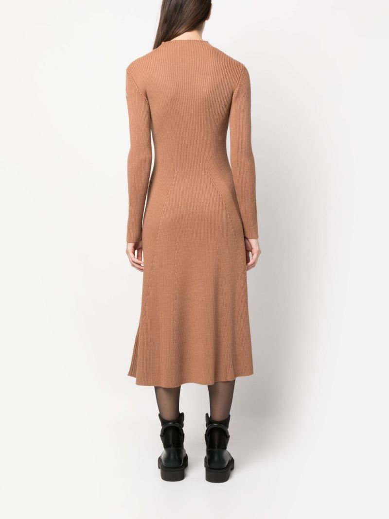 Brown Ribbed-knit Dress