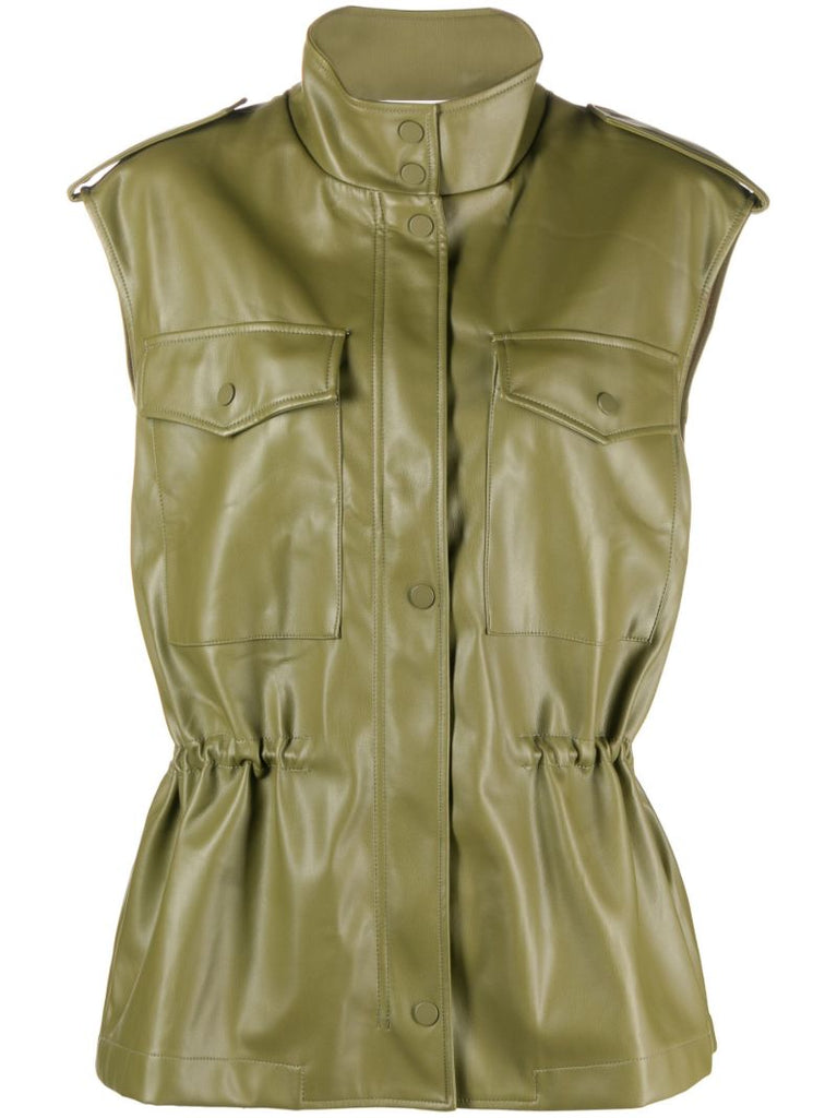 Green Ines Faux-leather Waistcoat