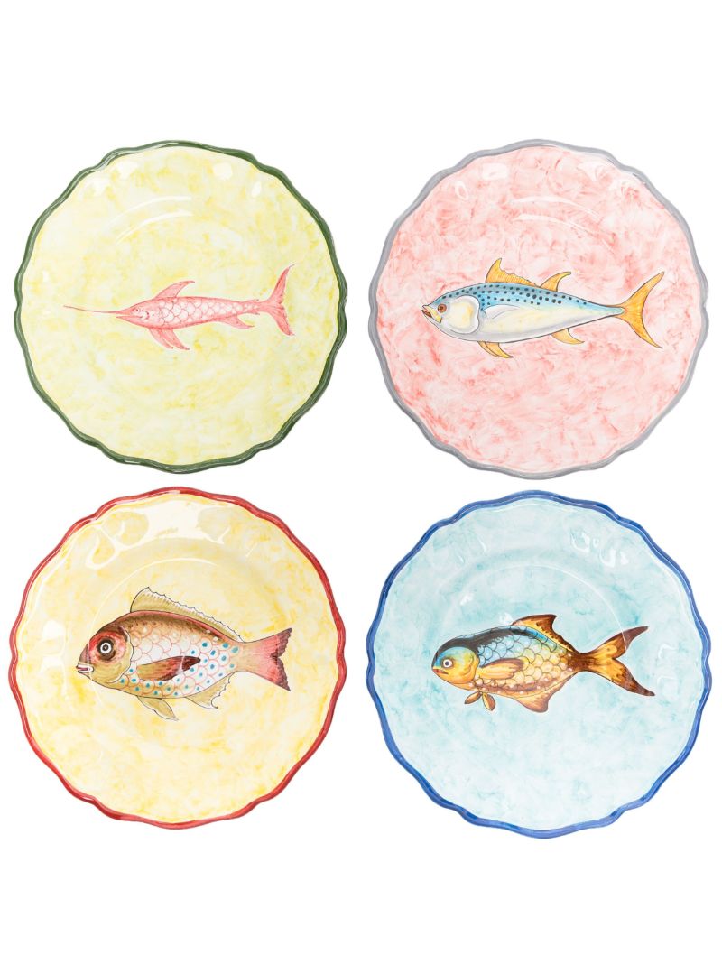 Multicolour Fish Collection Ceramic Dinner Plate Set