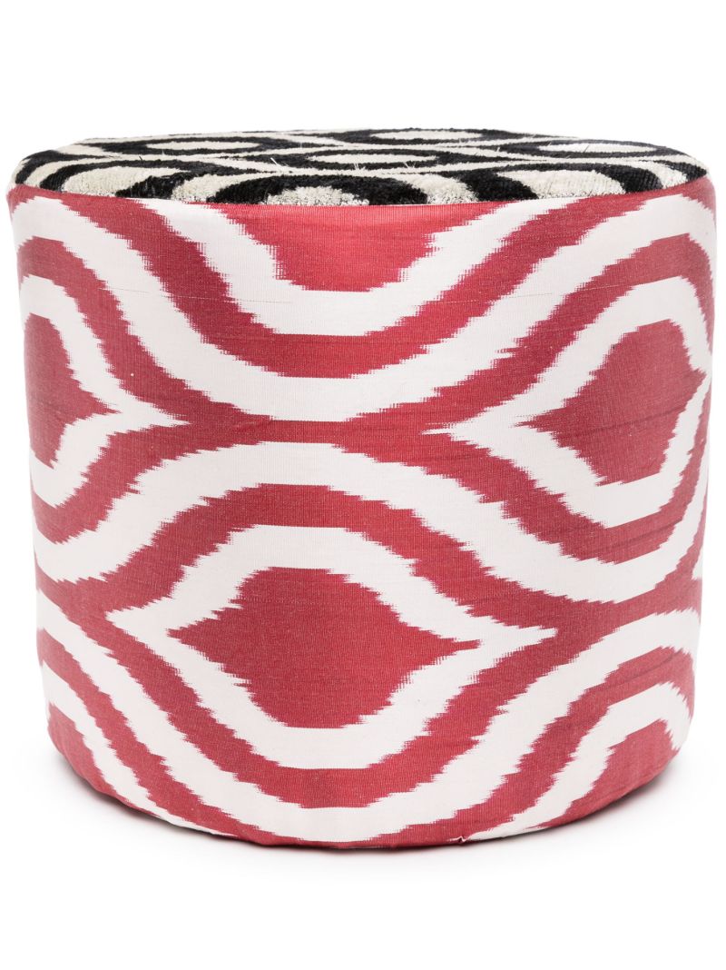 Red Silk Velvet Cylindrical Pouf