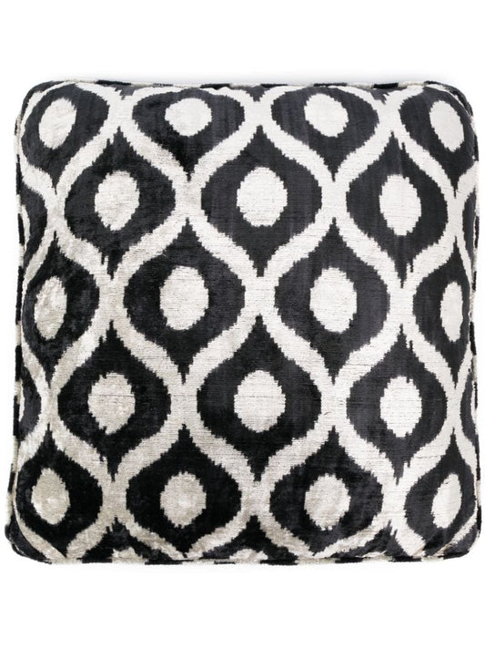 Black and Neutral Graphic Print Velvet Floor Cushion