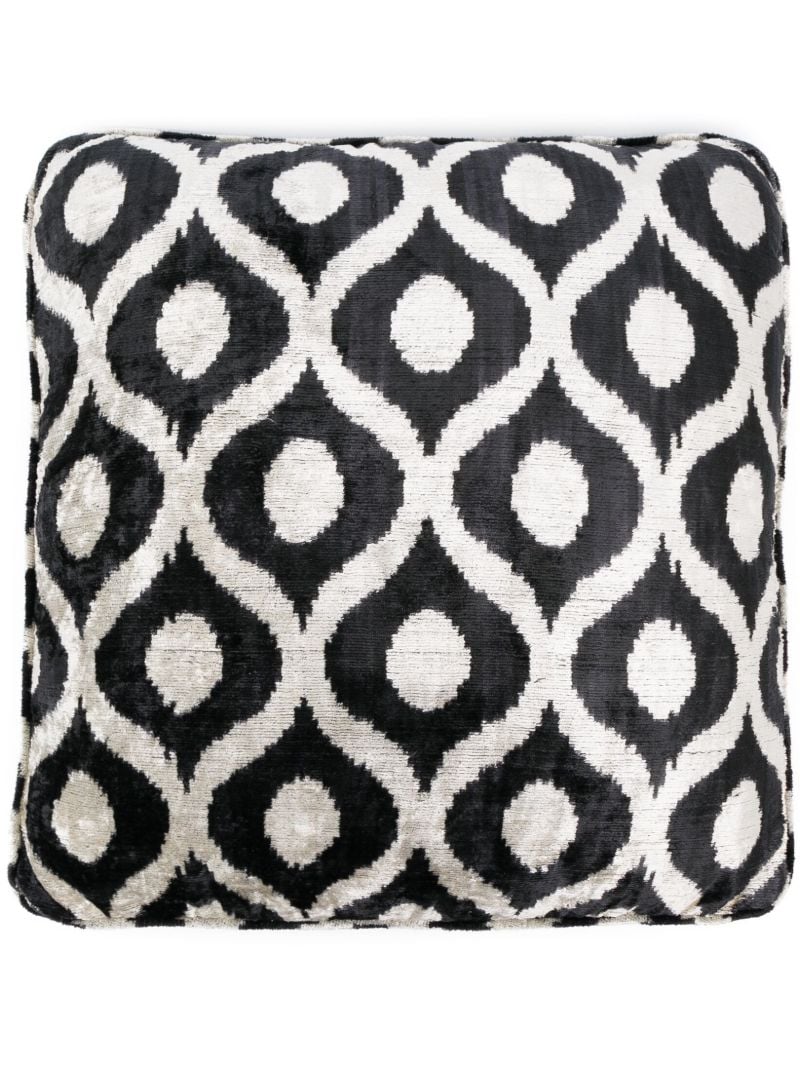 Black and Neutral Graphic Print Velvet Floor Cushion