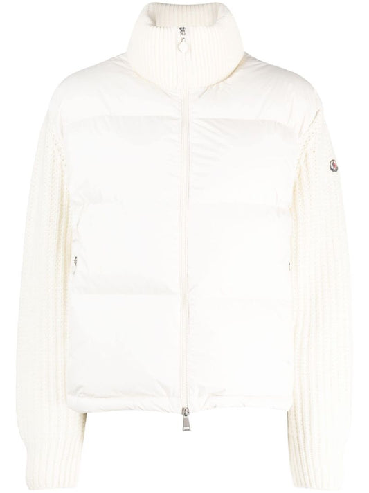 White Knit-sleeve Puffer Jacket