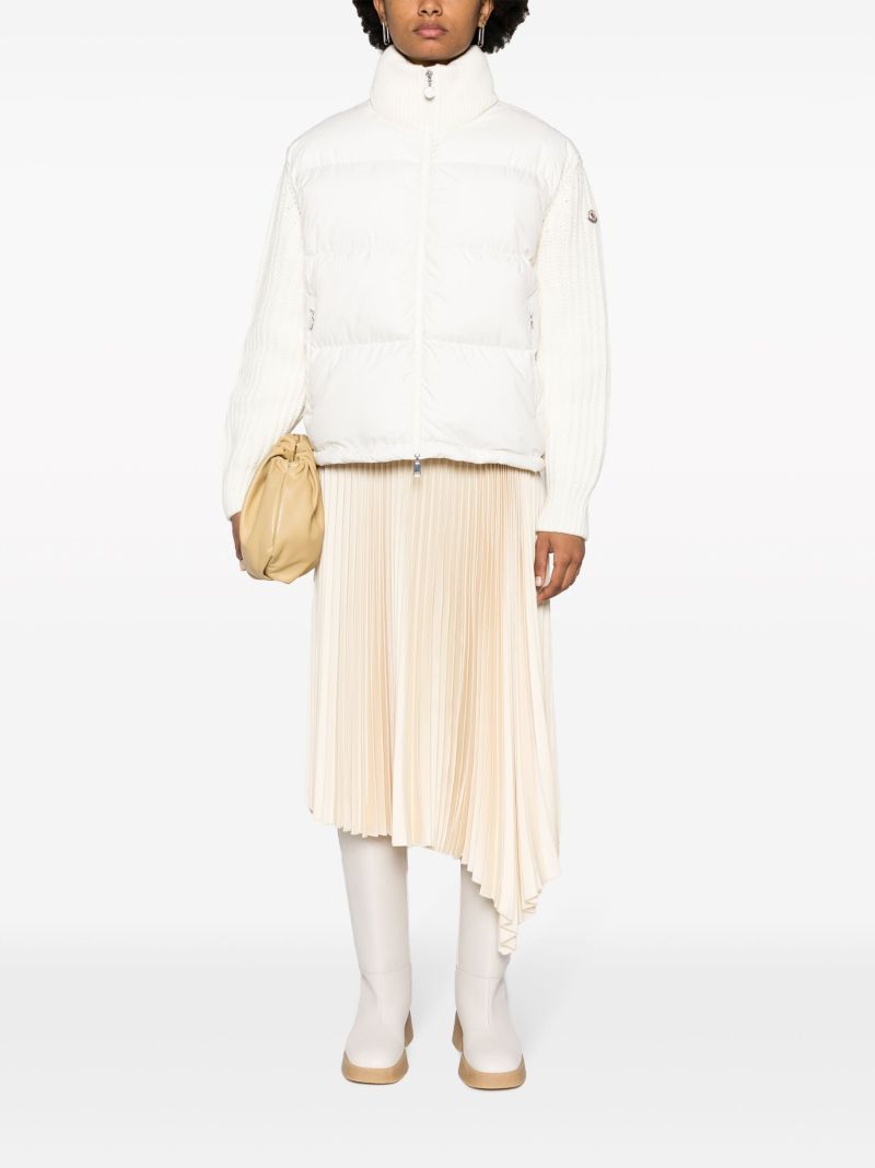 White Knit-sleeve Puffer Jacket