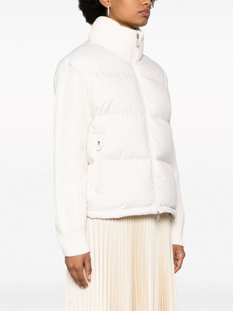 White Knit-sleeve Puffer Jacket