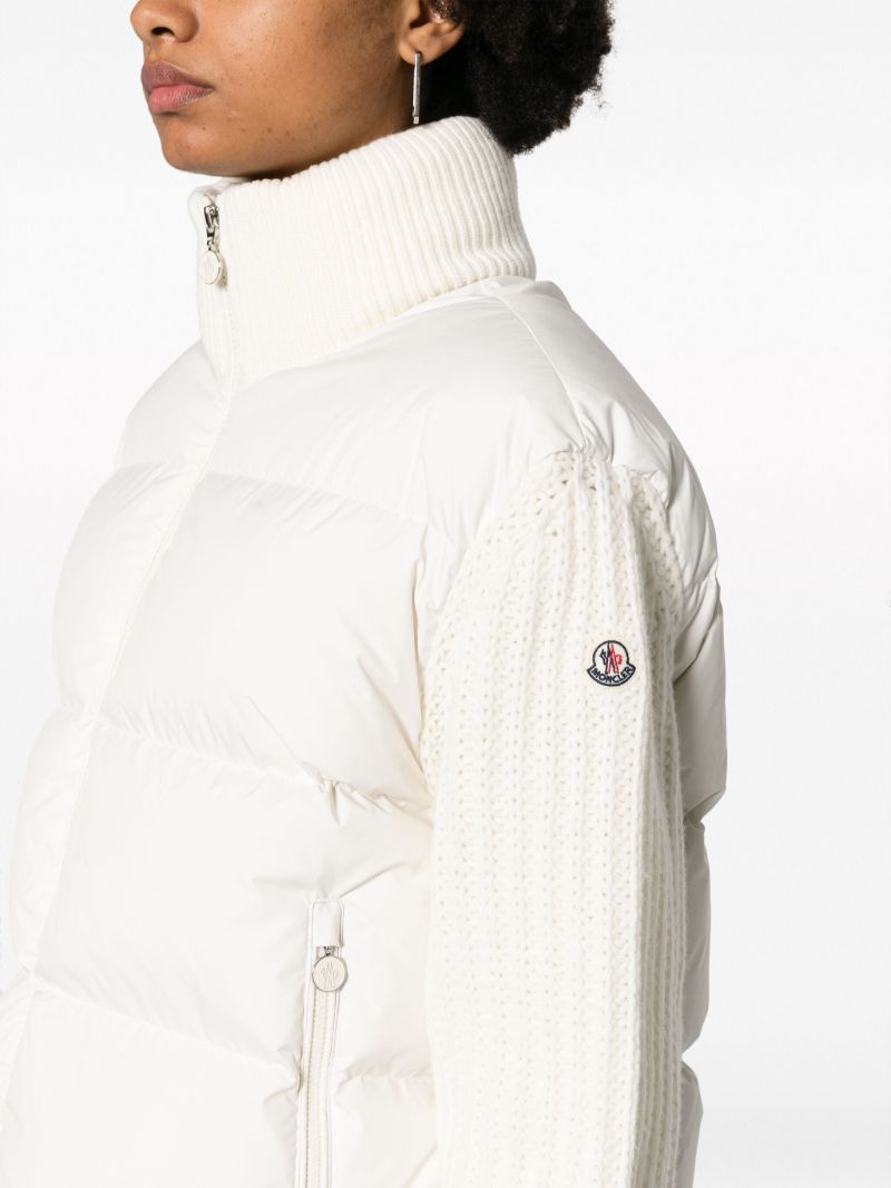 White Knit-sleeve Puffer Jacket