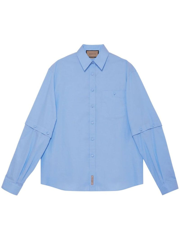 Blue Detachable-sleeve Cotton Shirt