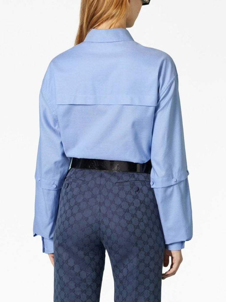 Blue Detachable-sleeve Cotton Shirt