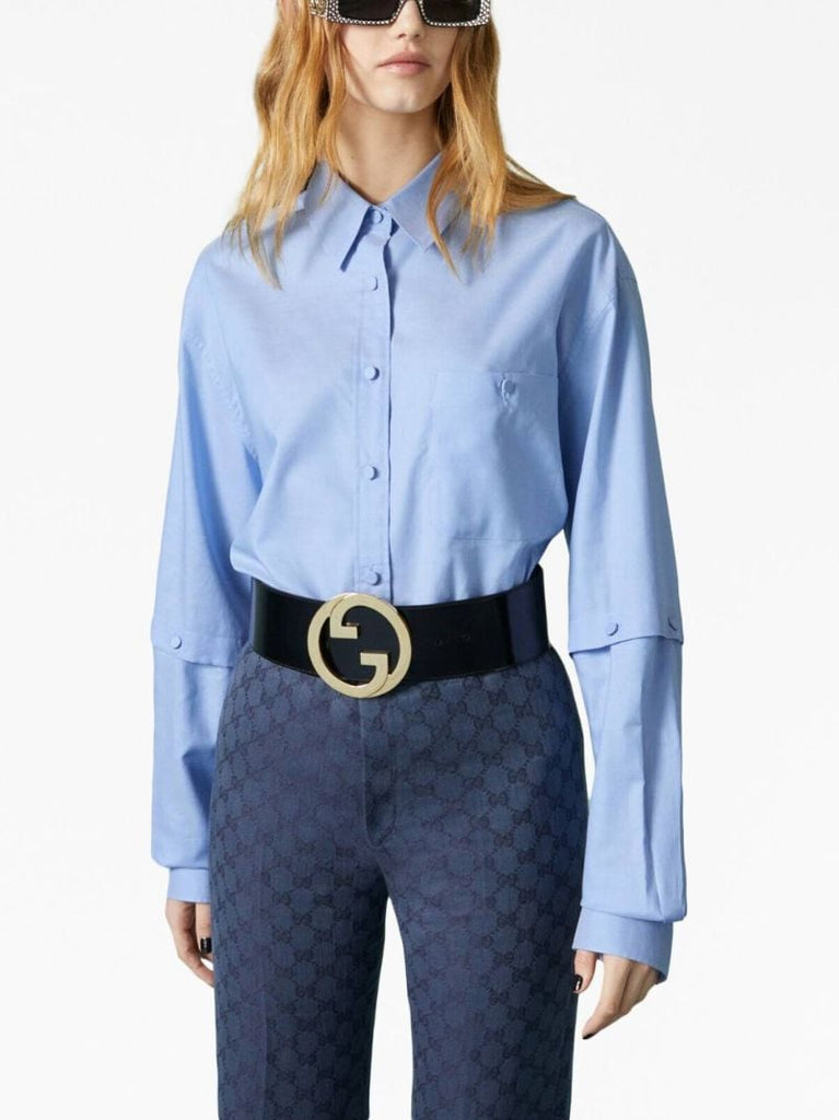 Blue Detachable-sleeve Cotton Shirt