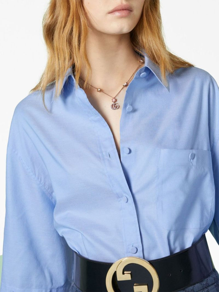 Blue Detachable-sleeve Cotton Shirt
