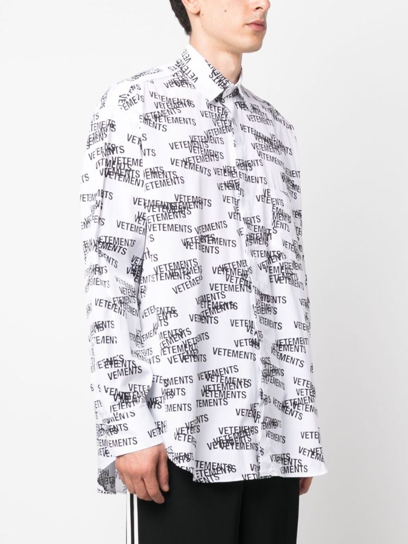 White Logo Print Long Sleeve Shirt