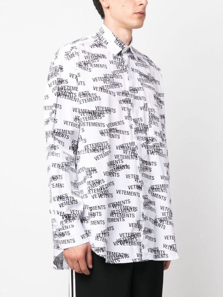 White Logo Print Long Sleeve Shirt