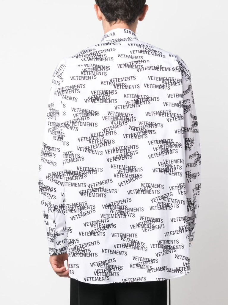 White Logo Print Long Sleeve Shirt