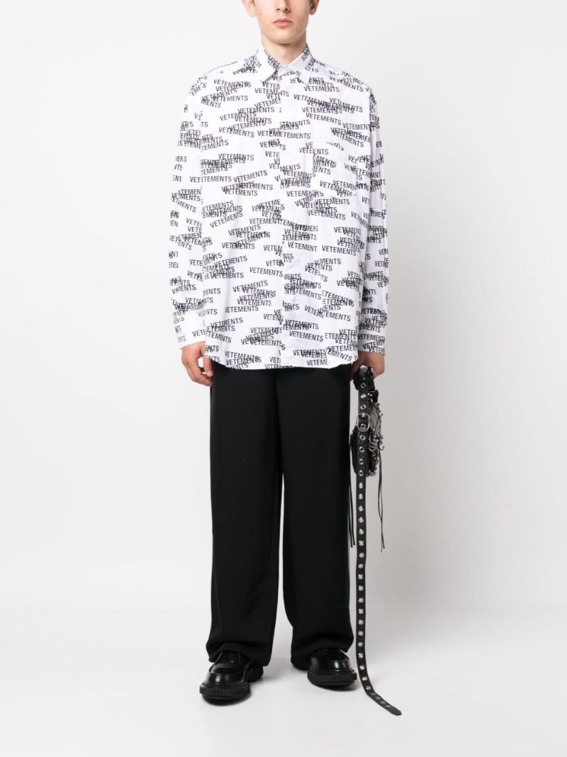 White Logo Print Long Sleeve Shirt