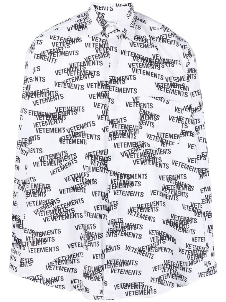 White Logo Print Long Sleeve Shirt