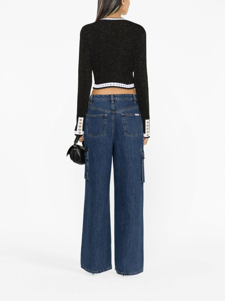Black Embellished-knit Cropped Cardigan