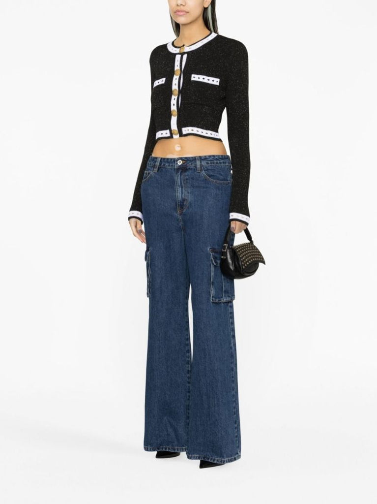 Black Embellished-knit Cropped Cardigan