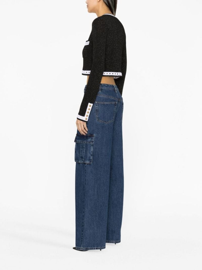 Black Embellished-knit Cropped Cardigan