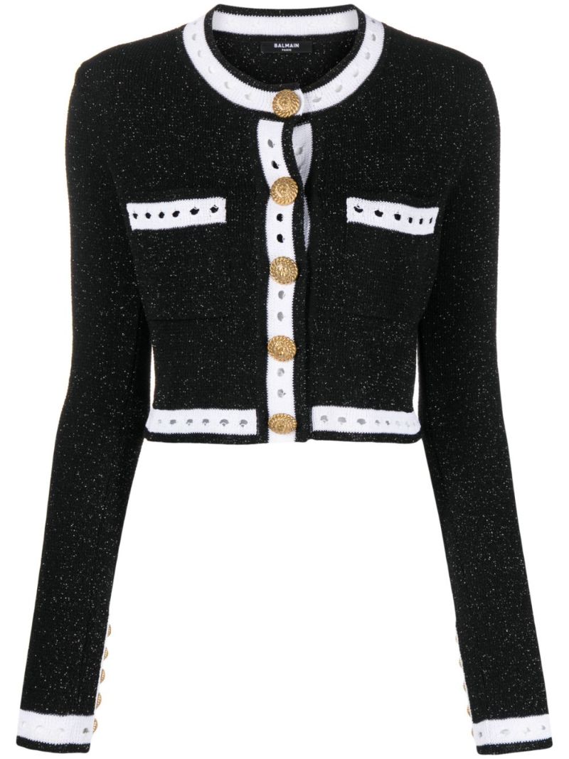 Black Embellished-knit Cropped Cardigan