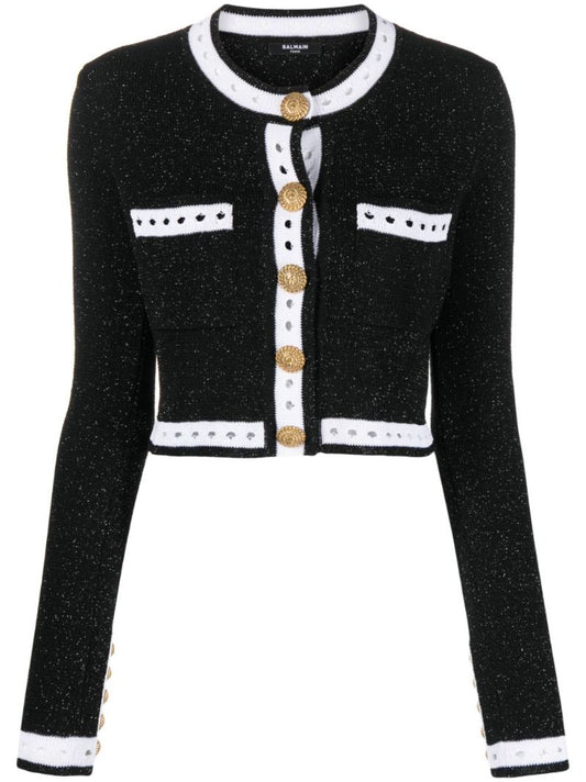Black Embellished-knit Cropped Cardigan